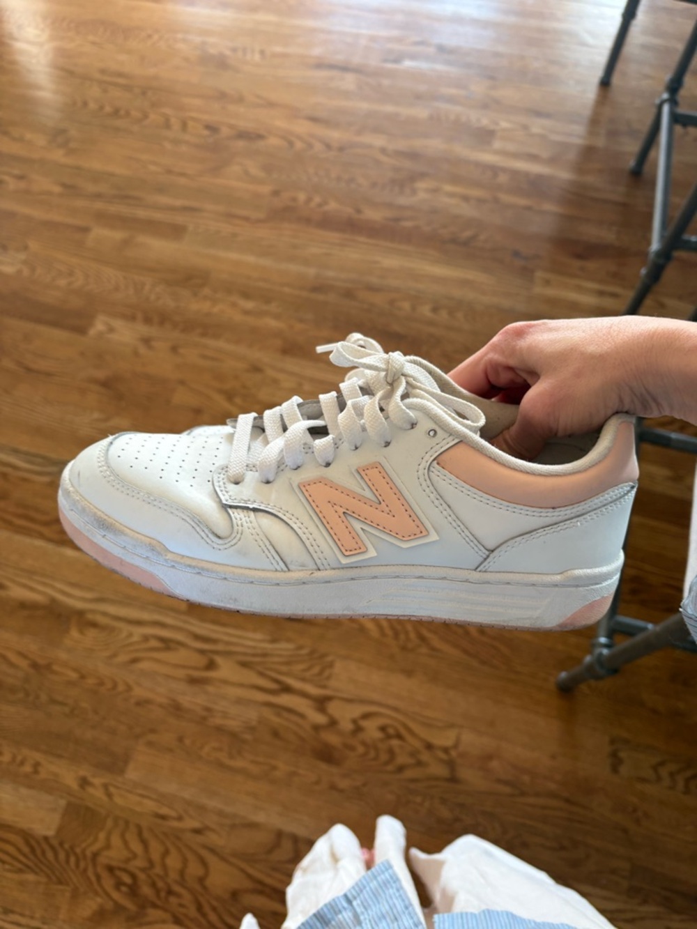 New Balance White Sneakers with Pale Pink Accents
